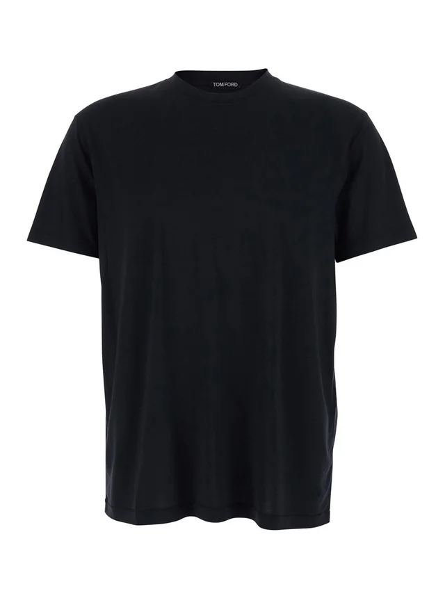 Tom ford Black Crew Neck T-Shirt with Logo Embroidery on the Front in Cotton Blend for Men in Black 67% Lyocell 33% Cotton, photo 2 of 6 from Gaudenzi Boutique