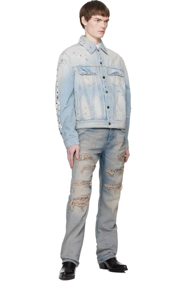 AMIRI Blue Snake Stud Slim Jeans, photo 4 of 4 from SSENSE