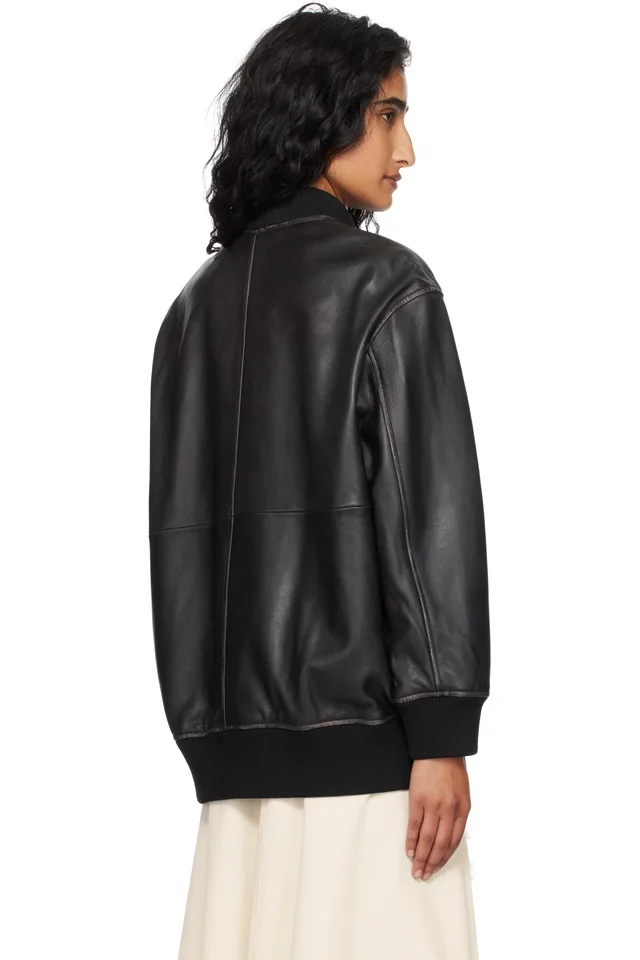 Weekend Max Mara Black Tattico Leather Jacket, photo 3 of 4 from SSENSE