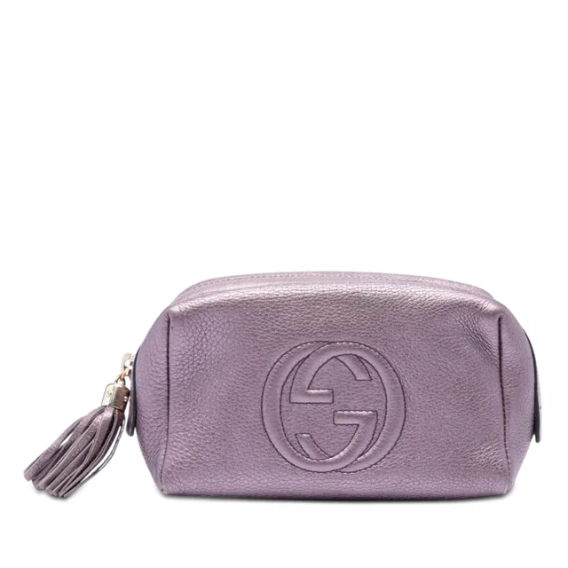 Purple Gucci Metallic Leather Soho Cosmetic Pouch in Purple Leather from Designer Revival