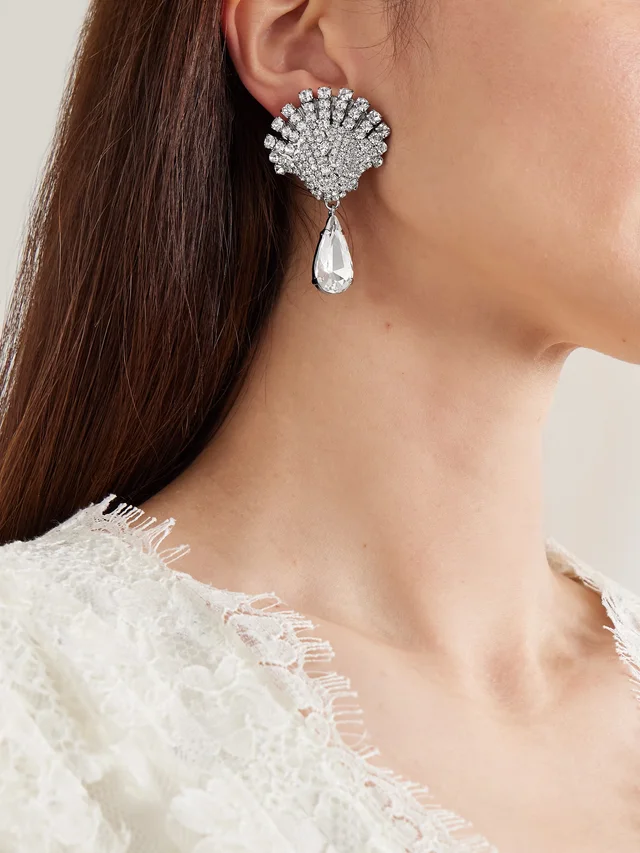 ALESSANDRA RICH Silver-tone and crystal clip earrings in Metallic, photo 2 of 2 from NET-A-PORTER (Canada)