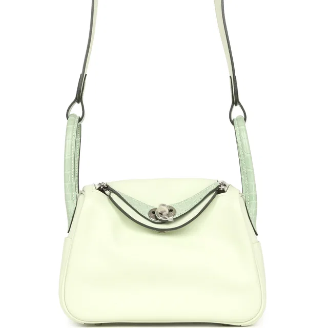 Hermès Mini Lindy Vert Fizz Swift and Matte Alligator Touch Palladium Hardware in Green Swift leather from Madison Avenue Couture
