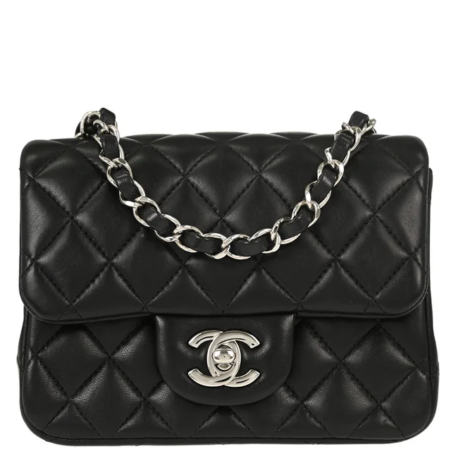 Chanel Black Lambskin Mini Classic Square Flap Shoulder Bag 17 in Black Lambskin from AMORE Vintage Tokyo