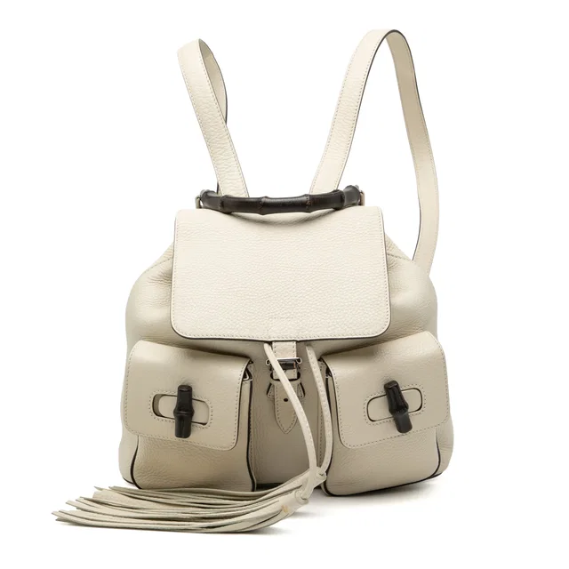 White Gucci Leather Bamboo Tassel Backpack in White Leather from Designer Revival