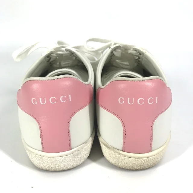 Gucci 598527 Ace logo two-tone shoes, low-top leather sneakers with Interlocking G, women's white in Pink/White Leather from Elady