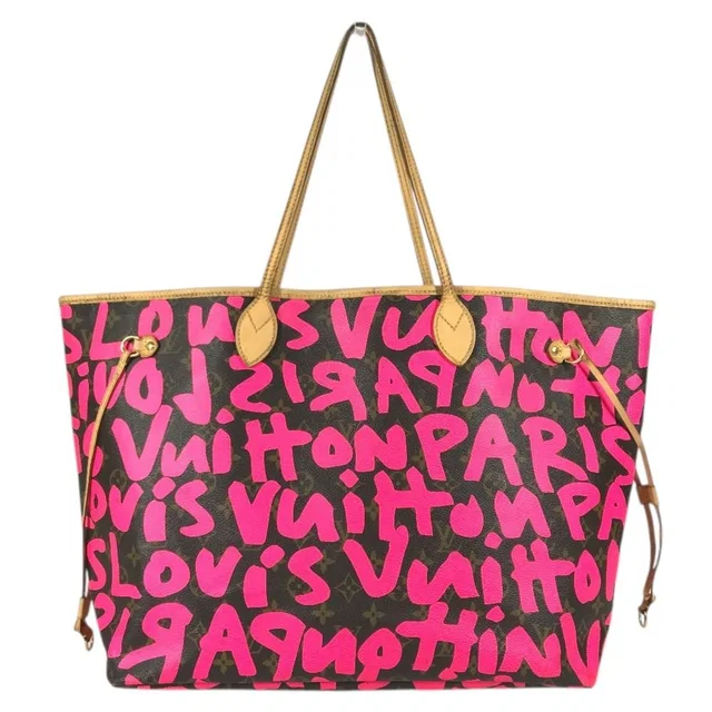 Louis Vuitton Shoulder Bag Neverfull GM Monogram Graffiti Canvas Fuchsia Pink in Pink Canvas from The Reluxe