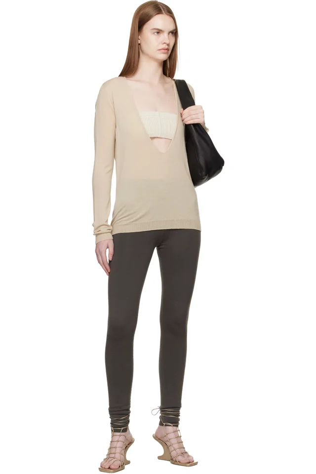 Rick Owens Beige Temple Extreme V Neck Pull Sweater, photo 4 of 4 from SSENSE