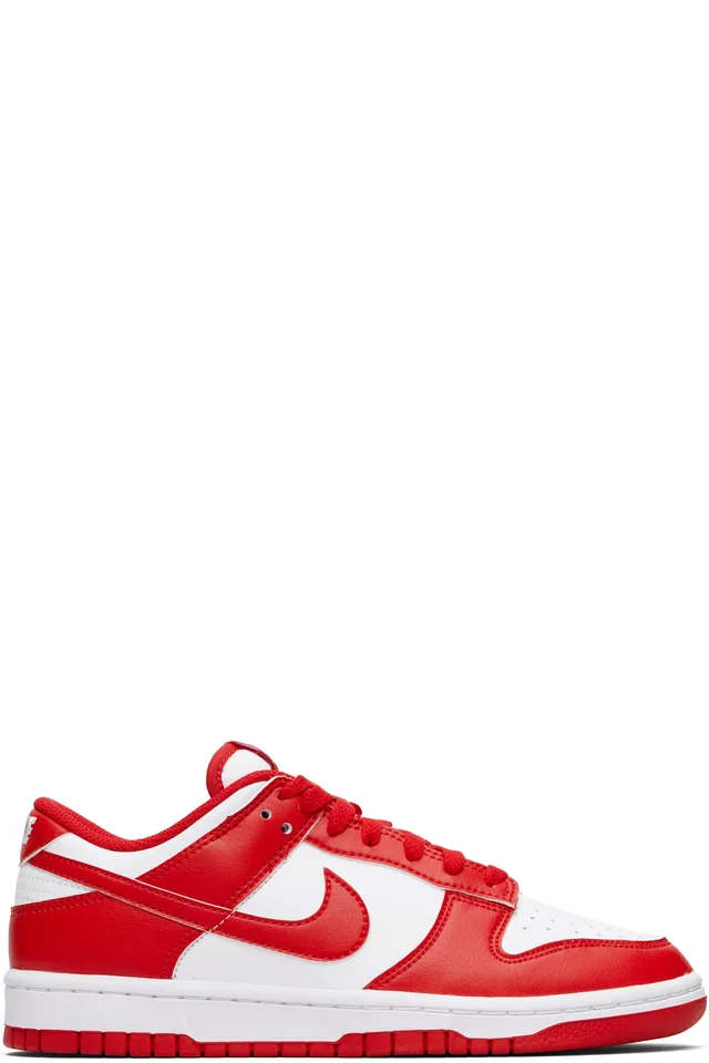 White & Red Dunk Low Retro Sneakers