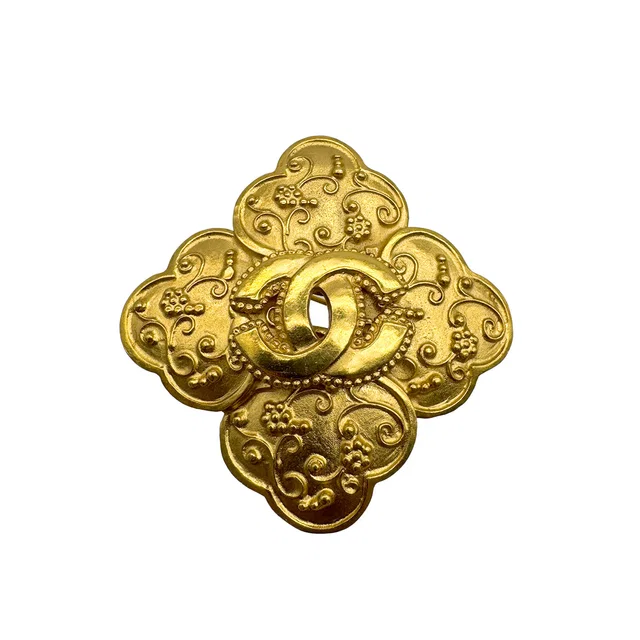 Chanel Vintage Cocomark Brooch Flower Gold Accessory 96A in Gold from Luxury Promise