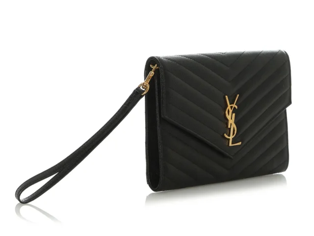 Saint Laurent Black Grain de Poudre Matelassé Cassandre Flap Pouch in Black Leather from Ann's Fabulous Finds, photo 5 of 9