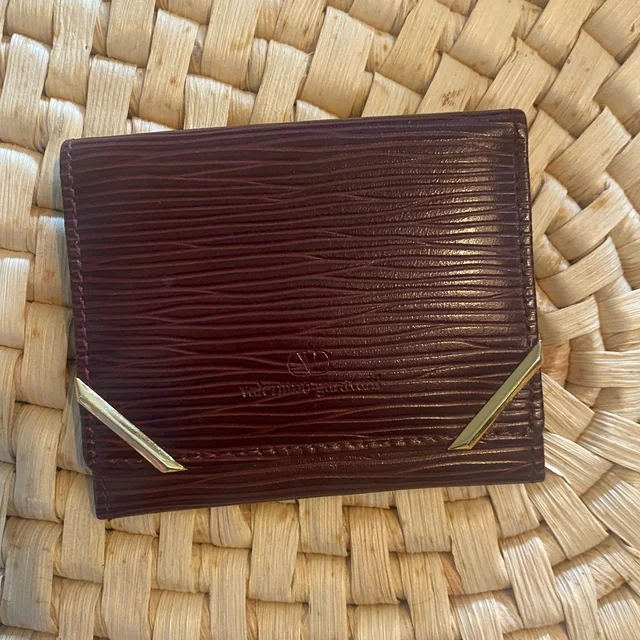 Valentino Garavani Textured Burgundy Bifold Card Wallet With Gold Metal Corners in red Leather from Poshmark