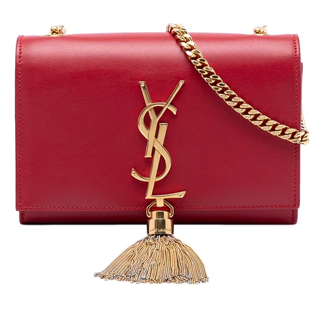 Red Saint Laurent Small Smooth Calfskin Monogram Kate Tassel Crossbody in Red Calfskin from Designer Revival