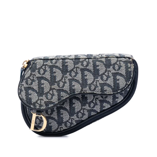 Blue Dior Diorissimo Canvas Saddle Pouch in Blue Canvas from Designer Revival