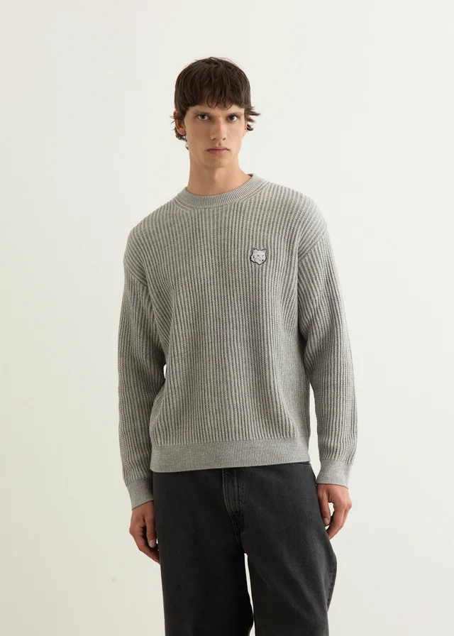 Maison Kitsune Fox Head Cotton Ribbed Jumper in Grey from Incu, photo 1 of 1