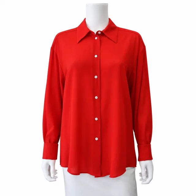 The Row Elia Red Silk-Blend Button-Down Shirt in Red Silk from Clotheshorse Anonymous
