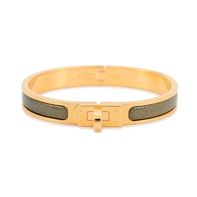 Hermès Mini Clic Kelly Bracelet Glitter Size PM Noir・Dore Gold Plated Enamel in Black from GALLERY RARE
