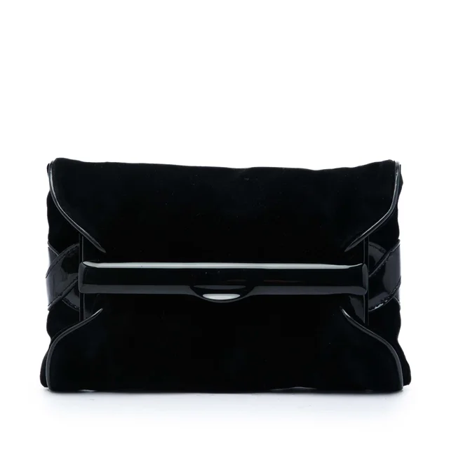 Black Bottega Veneta Velvet and Patent Clutch in Black Patent leather from Designer Revival