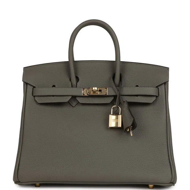 Hermès Birkin 25 Gris Meyer Togo Permabrass Hardware in Grey Togo leather from Madison Avenue Couture