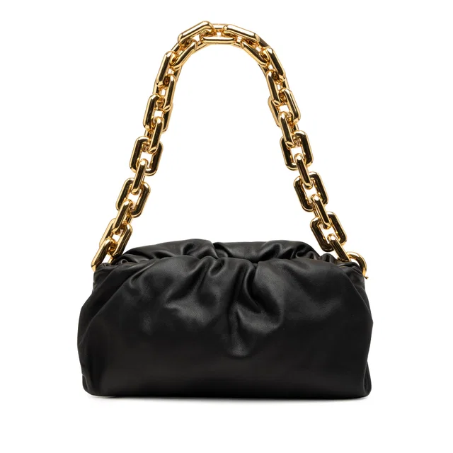 Black Bottega Veneta Lambskin Chain Pouch Shoulder Bag in Black Lambskin from Designer Revival