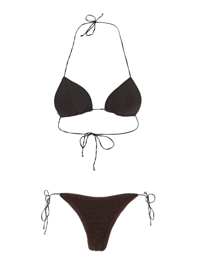 OSÉREE 'Lumiere' Brown Bikini with Triangle Top and Drawstring Closure in Tech Fabric for Women in Brown, photo 4 of 6 from Gaudenzi Boutique