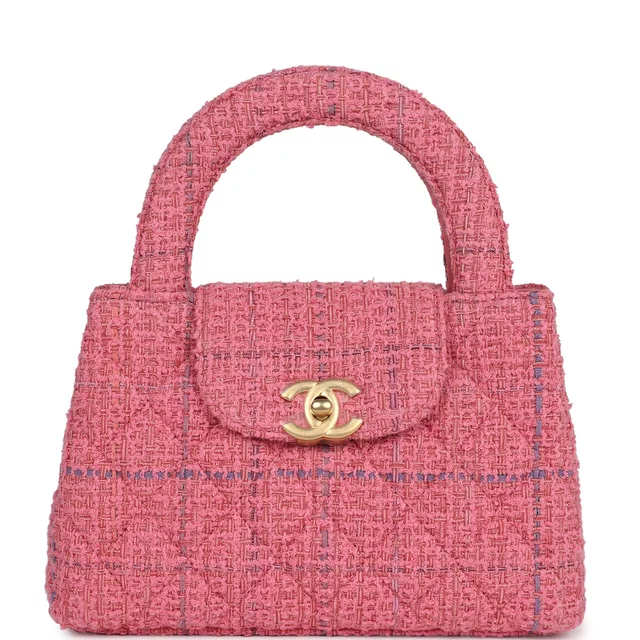 Chanel Small Kelly Shopper Pink Tweed Brushed Gold Hardware in Pink Tweed from Madison Avenue Couture