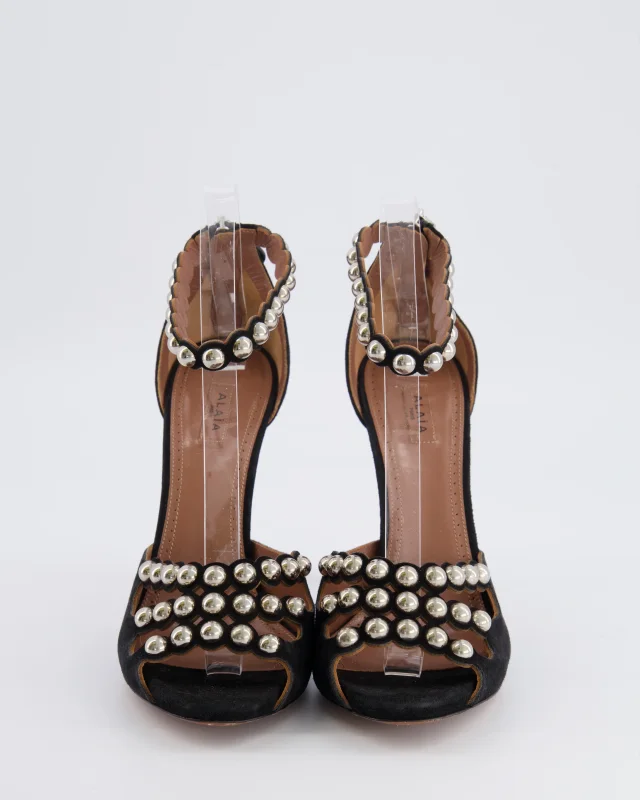 Alaïa Black Suede La Bombe 90 Heeled Sandals with Silver Studs Size EU 39 in Black Suede from Sellier, photo 4 of 4