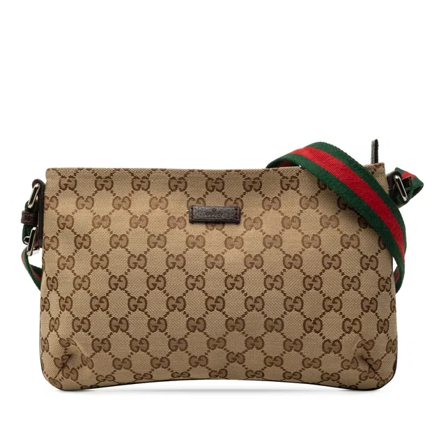 Beige Gucci GG Canvas Web Crossbody in Beige Canvas from Designer Revival