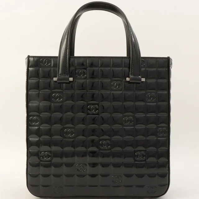 Chanel Circa 2001 Patent Chocolate Bar Handbag Black in Black Patent leather from VINTAGE QOO TOKYO, photo 2 of 11