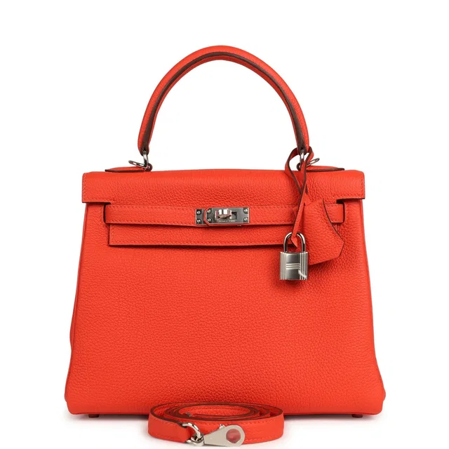 Hermès Kelly Retourne 25 Capucine Togo Palladium Hardware in Togo leather from Madison Avenue Couture