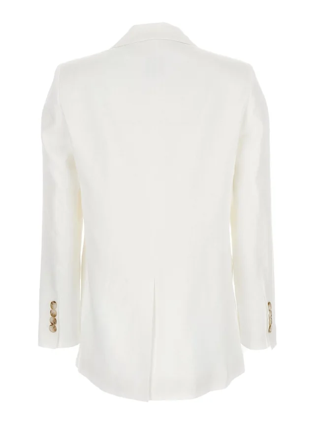 LEPLAIN Double-breasted White Linen Jacket for Women in White 100% Linen, photo 3 of 6 from Gaudenzi Boutique
