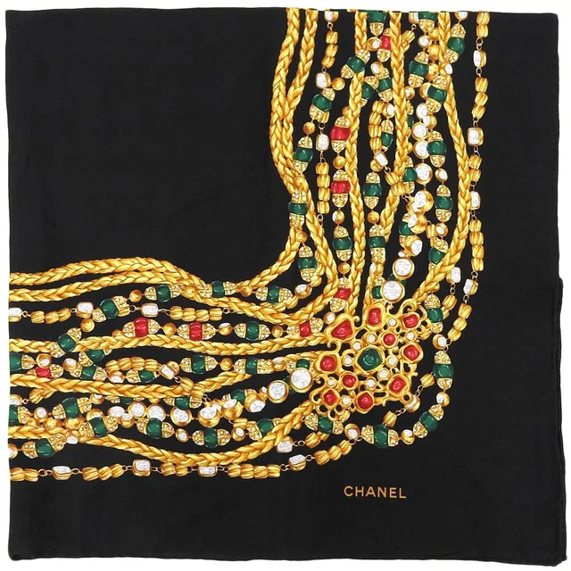 Chanel Gri Poa Pattern Scarf Black/Multicolor from VINTAGE QOO TOKYO