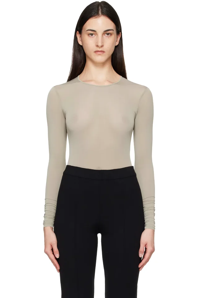Taupe Sheer Bodysuit, image 1 of 1 from SSENSE