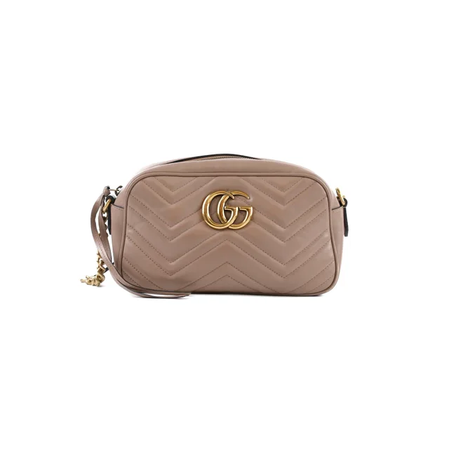 Gucci Small Marmont camera bag Nude in Leather from The Purse Affair