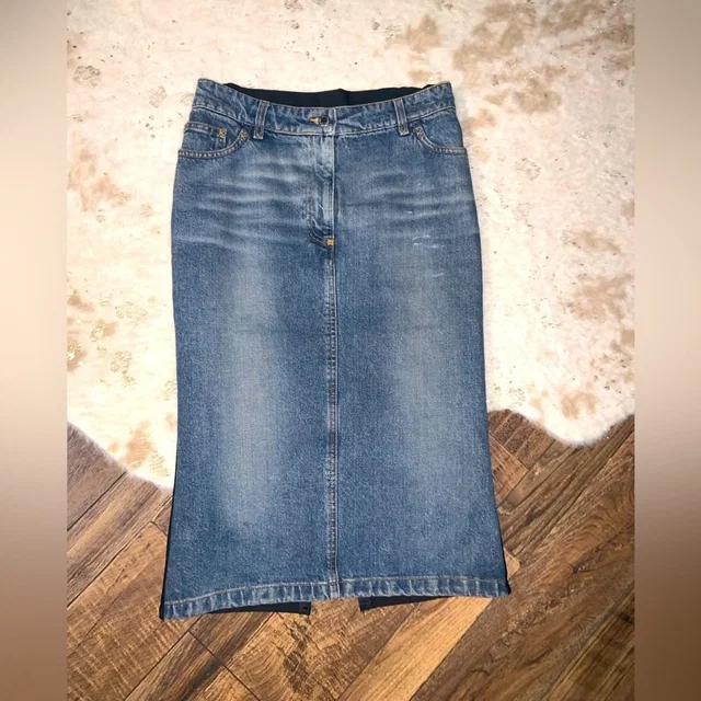 Y2k Dolce & Gabbana Denim Pencil Skirt Split Black Back With Hook & Loop Detail in blue|black Denim from Poshmark