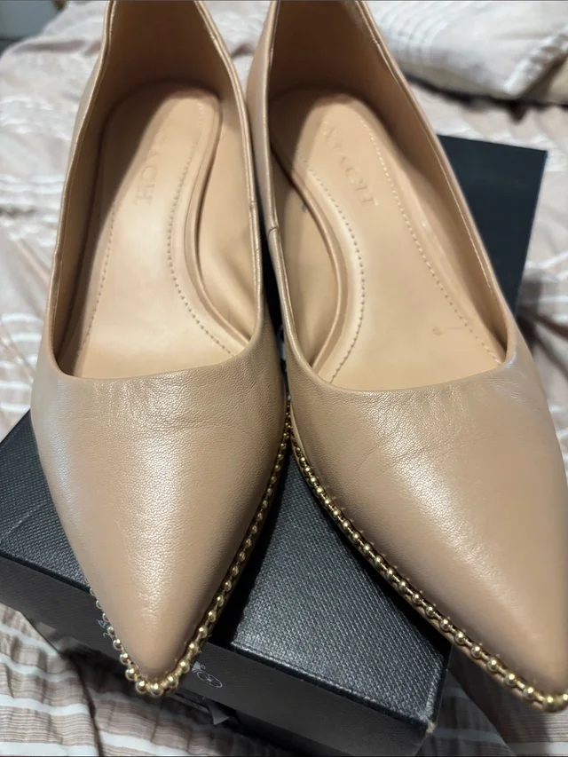 Coach Willa Women's Nude Leather Pointed-Toe Flats With Gold Stud Edge in neutral|gold|brown Leather from Poshmark, photo 3 of 3