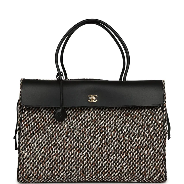 Chanel XXL "Urban Essential" Shopping Tote Black Calfskin and Multi Tweed Gold Hardware in Black Calfskin from Madison Avenue Couture