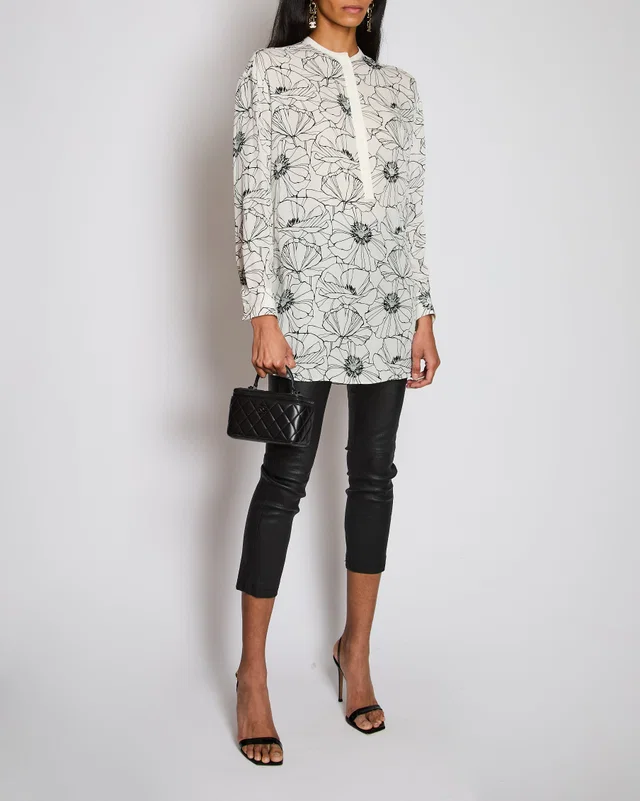 Loro Piana White and Black Floral Silk Shirt Size IT 40 (UK 8) in Black Silk from Sellier