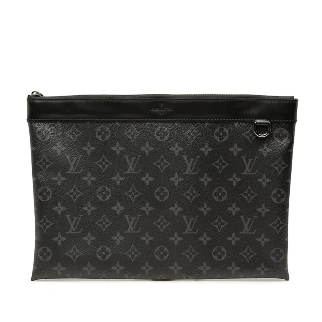 Black Louis Vuitton Monogram Eclipse Discovery Pochette GM Clutch Bag in Black Canvas from Designer Revival