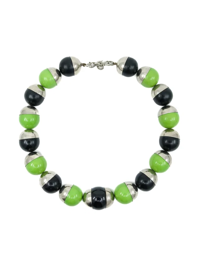 Saint Laurent Modernist Green Beaded Necklace in Green from Arcade Vintage