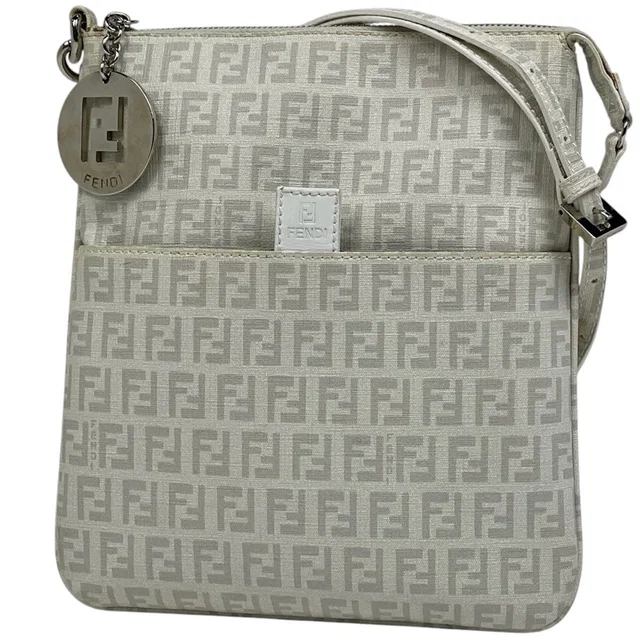 Fendi Zucchino Pattern Chain Shoulder Bag Logo All Over Crossbody White in White Coated canvas from The Reluxe