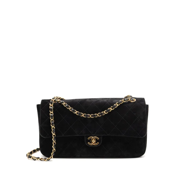 Chanel 26s Maxi flap bag suede calfskin black GHW (microchip) in Black Calfskin from EMIER