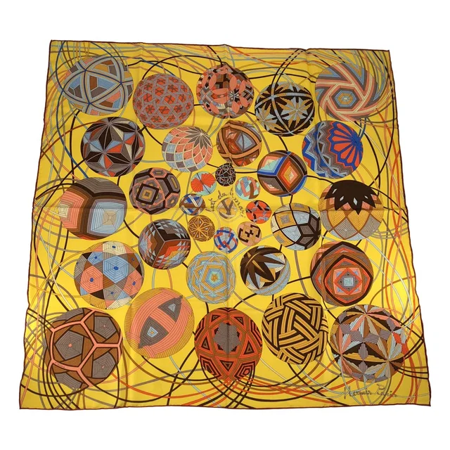 Hermès L'art du Temari Carre 90 Silk Scarf Shawl Multicolor in Multicolor Silk from The Reluxe