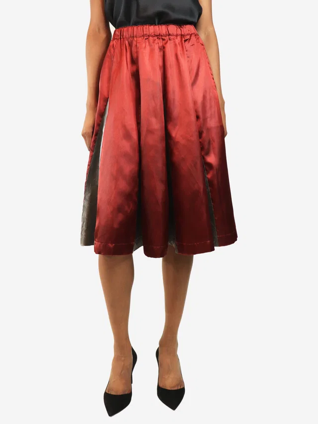 Comme des Garçons Red and grey satin midi skirt - size XS in Red Satin from Sign of the Times