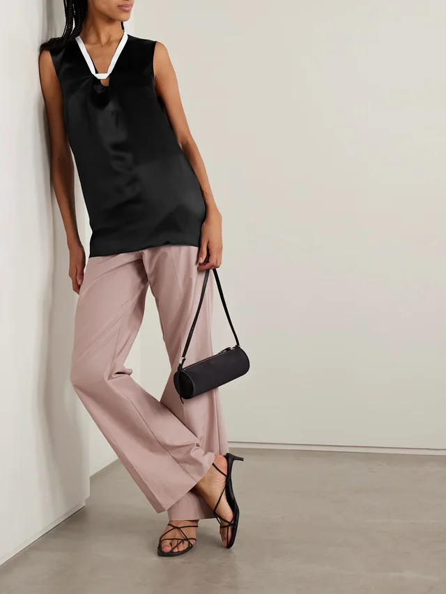 SHARON WAUCHOB Poutou grosgrain-trimmed silk top in Black, photo 2 of 2 from NET-A-PORTER (Canada)