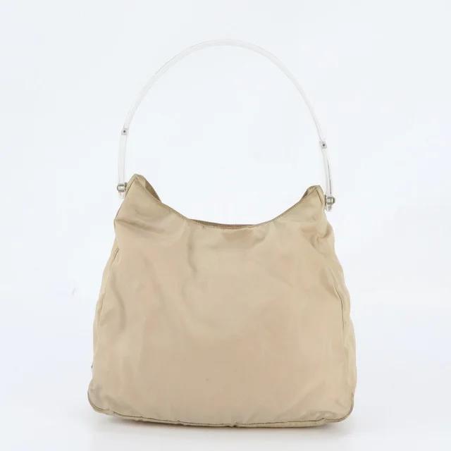 Prada Tag with Tessuto Nylon Triangle Logo Clear Shoulder Bag in White Nylon from The Reluxe