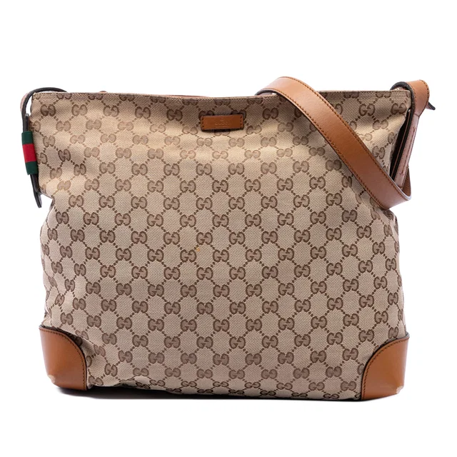 Beige Gucci GG Canvas Web Crossbody in Beige Canvas from Designer Revival