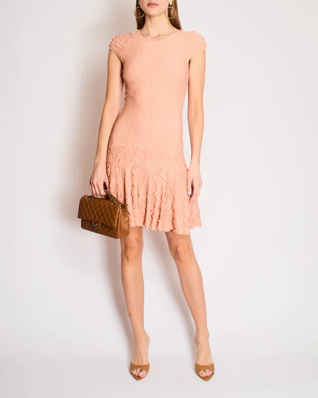 Alexander McQueen Blush Pink Textured Pucker Knit Mini Dress Size S (UK 8) in Pink from Sellier