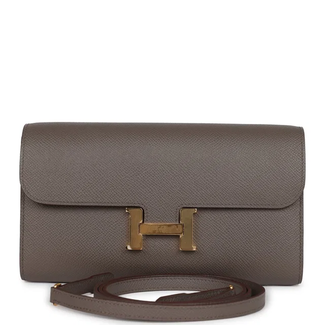 Hermès Constance Wallet To Go Etain Epsom Gold Hardware in Taupe Epsom leather from Madison Avenue Couture
