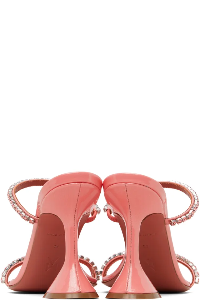 Amina Muaddi Pink Gilda Slipper 95 Heeled Sandals, photo 2 of 5 from SSENSE