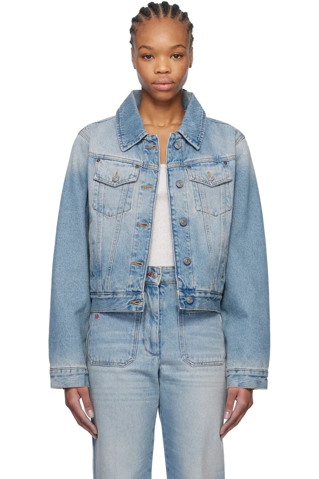 Victoria Beckham Blue Padded Denim Jacket, image 1 of 1 from SSENSE
